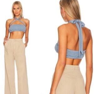 NWT WeWoreWhat Tie Halter Bra Top, Large Storm Blue | $49 Retail